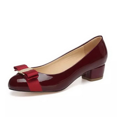 Ferragamo Shallow mouth Block heel Shoes Women--028